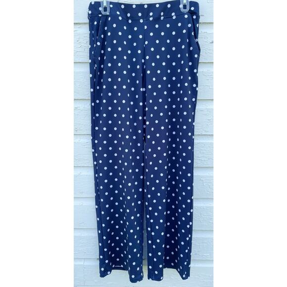 Lands End Pants Womens S Blue Polka Dot Lounge Comfort Stretch Straight Leg - Picture 1 of 2
